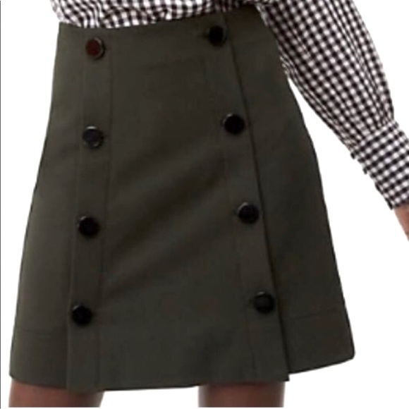 New Wallis Dark Green High Waisted A-Line Button Skirt - Knee Length For Work/Formal
